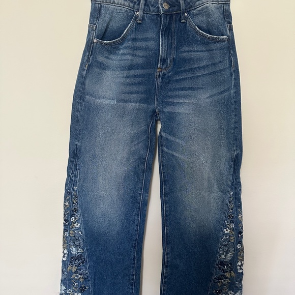 DRIFTWOOD Blue Denim Skinny Jeans with Floral Embroidery - Picture 2 of 4